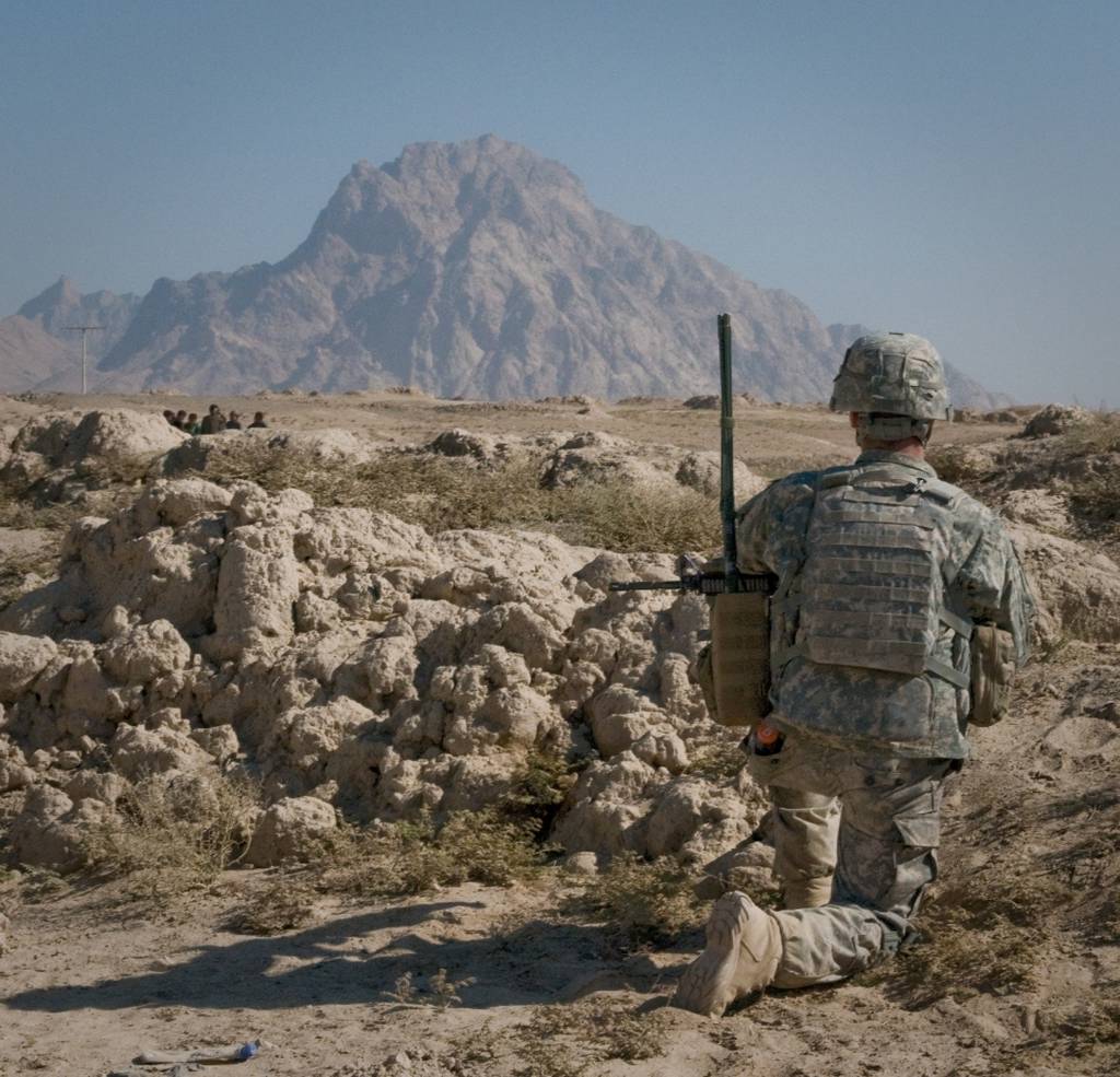 A soldier from the 3rd battalion, 2nd Striker Cavalry Regiment, provides security during a patrol, Nov. 24, 2010 in the Maywand District of Afghanistan. (Spc. Edward Garibay/Army)